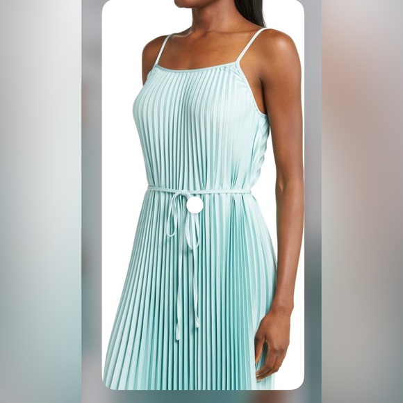 SAM EDELMAN SLEEVELESS SATIN PLEATED MIDI DRESS SIZE XL COLOR MINT NWT - Picture 8 of 14